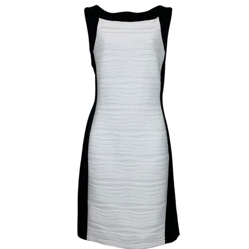 Calvin Klein Womens Black White Sheath Sleeveless Knee Length Stretch Dress sz 8